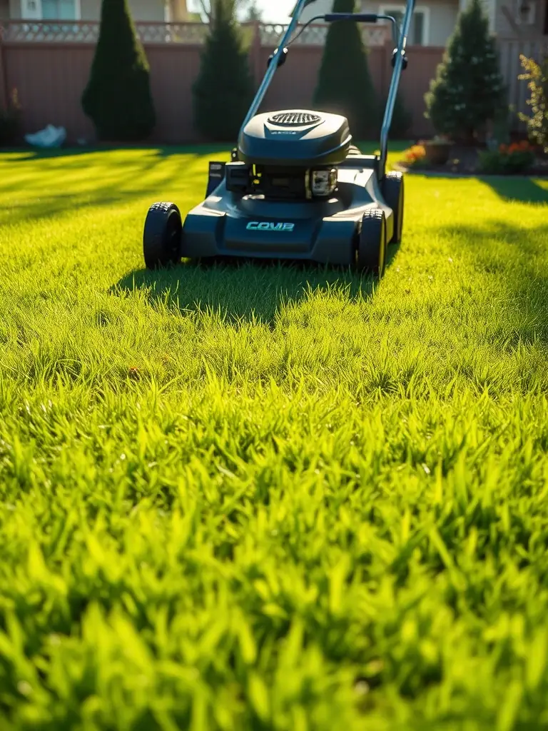 A perfectly striped, vibrant green lawn, freshly mowed by VerumX, showcasing the precision and care taken in residential lawn mowing services.