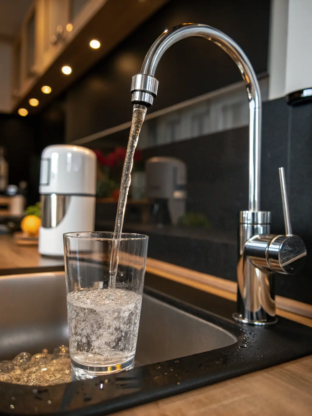 A close-up shot of a NUVO H2O water filtration system installed in a home, highlighting its compact design and ease of use.